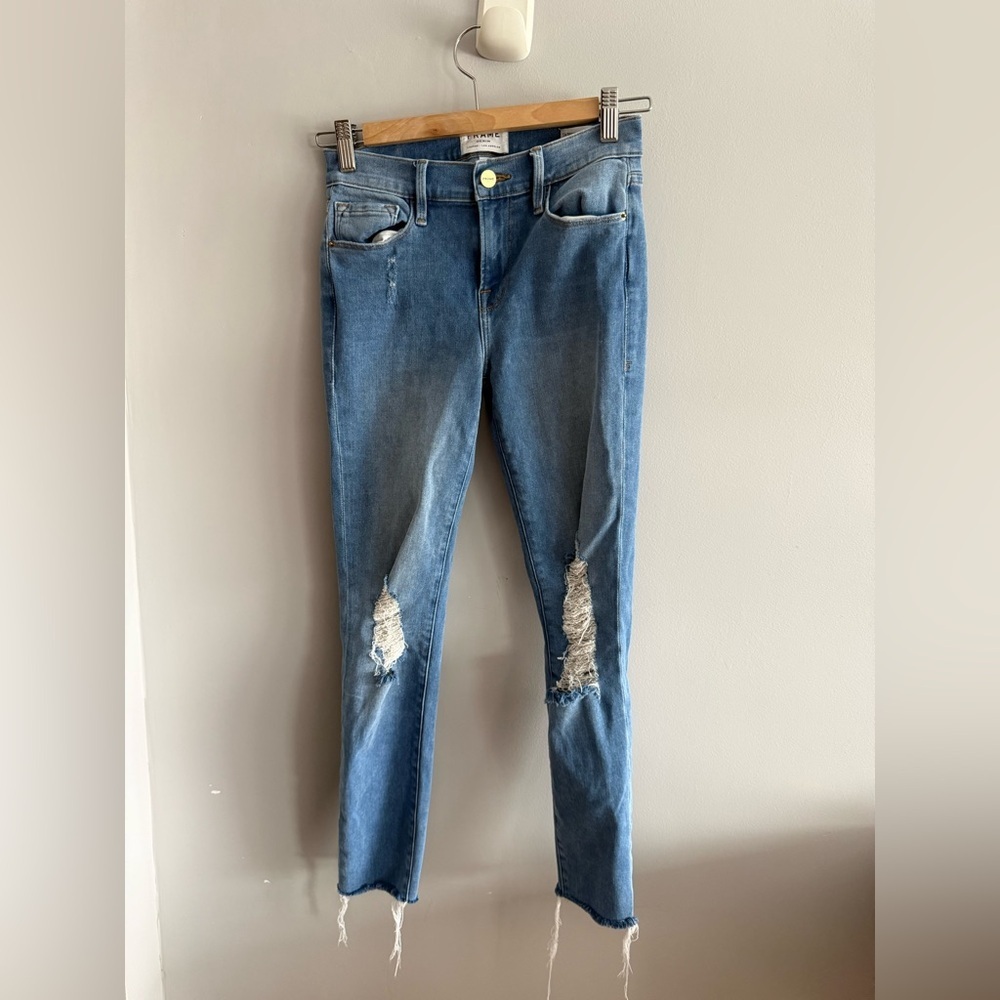 FRAME Le Skinny de Jeanne Crop Distressed Raw Hem Jeans Size 25